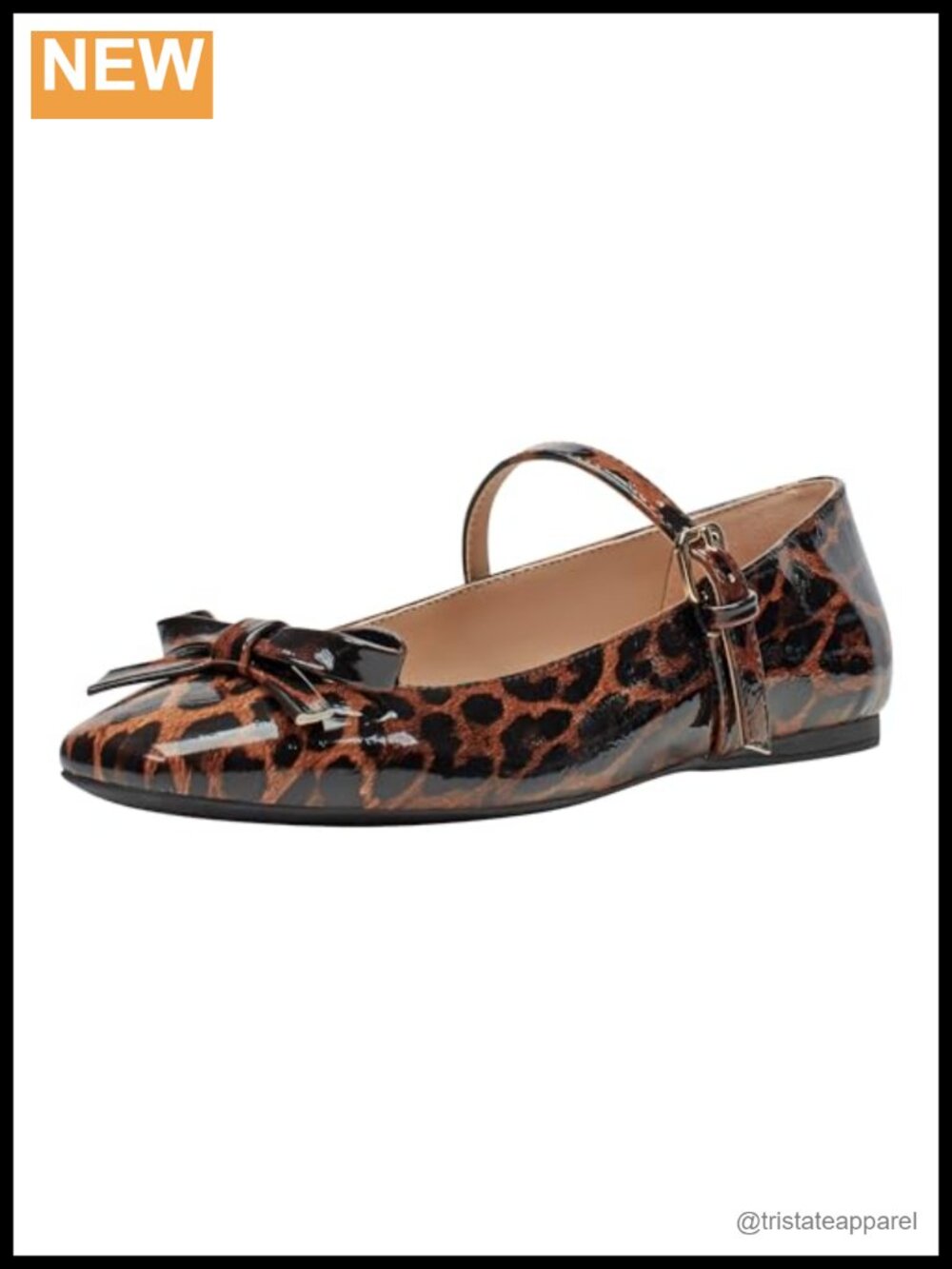 Faux Patent Leather Mary Jane Ballet Flats with Bow & Buckle